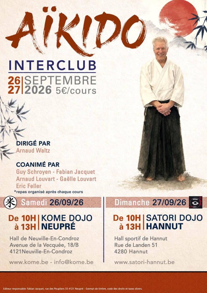 Interclub d’aïkido les 26 et 27 septembre 2026 avec Arnaud Waltz